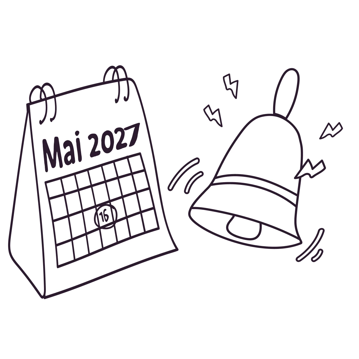 Ein Kalender zeigt das Ende einer Frist an und eine Glocke klingelt daneben.