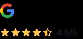 Depiction of a rating of 4.5 out of 5 stars on the Google platform