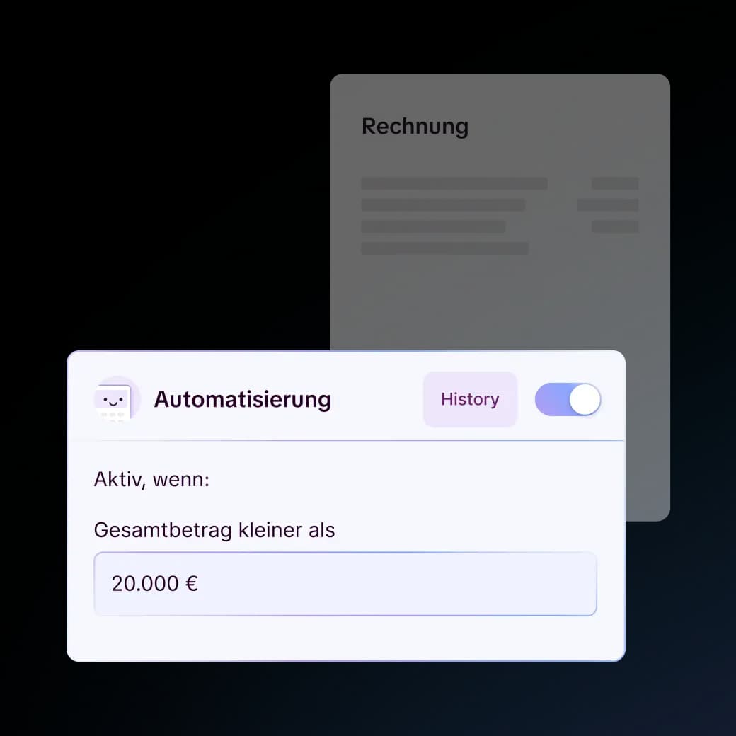 Candis-Automatisierung für Rechnungen: aktiv bei einem Gesamtbetrag unter 20.000 €.